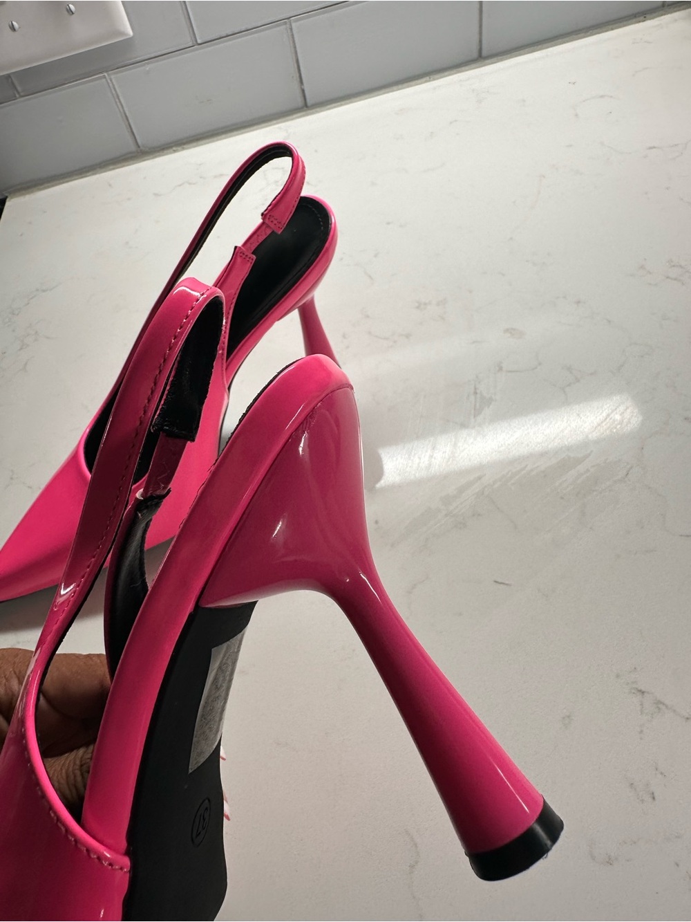 Hot Pink Patent Slingback Heels for Women - Picture 4 of 4